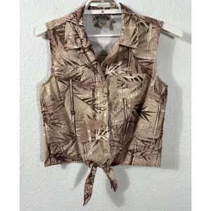 Shaver‎ Lake Hawaiian Shirt Size M Brown Floral Cropped Sleeveless Button Up